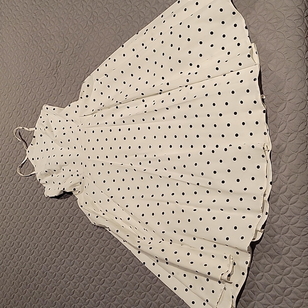 Sleeveless, Black and White Polka Dot Halter Dress, Size 4